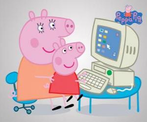 Peppa Pig and her mother in the computer puzzle