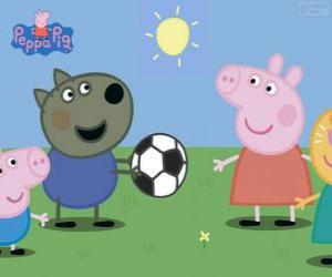 Peppa Pig playing the ball with his friends puzzle