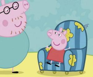 Peppa Pig sitting in the old Chair of his father puzzle