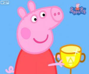 Peppa Pig wins a cup puzzle