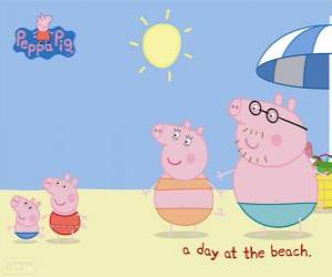 Peppa Pig with her family on the beach puzzle