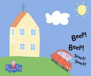 Peppa Pig with her family in the car puzzle
