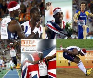 Phillips Idowu triple jump champion, Marian Oprea and Teddy Tamgho (2nd and 3rd) of the European Athletics Championships Barcelona 2010 puzzle