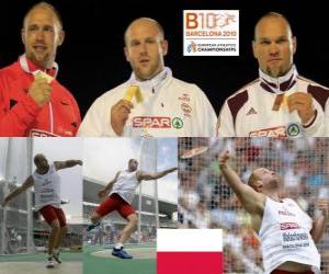 Piotr Malachowski champion in discus throw, Piotr Malachowski and Róbert Fazekas (2nd and 3rd) of the European Athletics Championships Barcelona 2010 puzzle