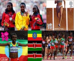 Podium Athletics 10,000 female m, Tirunesh Dibaba (Ethiopia), Sally Kipyego and Vivian Cheruiyot (Kenya) - London 2012 - puzzle