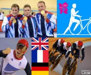 Podium cycling track men's team sprint, United Kingdom, France and Germany - London 2012 - puzzle