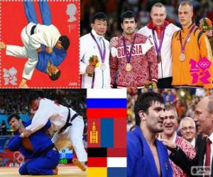 Podium Judo men's - 100 kg, Tagir Khaibulaev (Russia), Tüvshinbayar Naidan (Mongolia) and Dimitri Peters (Germany), Henk Grol (Netherlands) - London 2012- puzzle