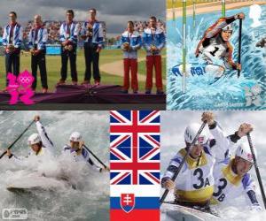 Podium men's C2 slalom canoeing, Tim Baillie and Etienne Stott and David Florence, Richard Hounslow(Reino_Unido), Pavol Hochschorner and Peter Hochschorner (Slovakia) - London 2012- puzzle