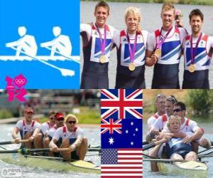 Podium rowing men's coxless four, United Kingdom, Australia and United States - London 2012- puzzle