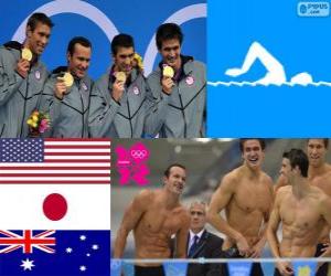 Podium swimming Men's 4 × 100 metre medley relay, United States, Japan and Australia - London 2012- puzzle