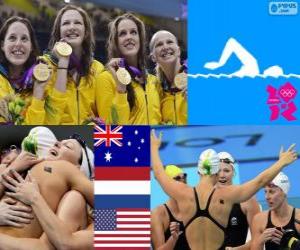Podium swimming women's 4 x 100 metre freestyle relay, Australia, United States and Netherlands - London 2012- puzzle