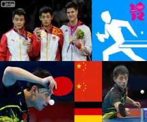 Podium table tennis men's individual, Zhang Jike, Wang Hao (China) and Dimitrij Ovtcharov (Germany) - London 2012 - puzzle