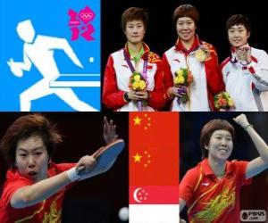 Podium table tennis women's single, Li Xiaoxia, Ding Ning (China) and Feng Tianwei (Singapore) - London 2012 - puzzle