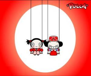 Pucca playing on the swing of the park puzzle