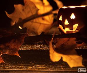 Pumpkin and leaves dry puzzle