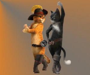 Puss in Boots dancing with Kitty the female cat puzzle