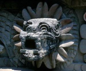 Quetzalcoatl, the Aztec god of life, the plumed serpent puzzle