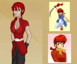 Ranma Saotome in his female form, Ranma is the main character of the anime Ranma puzzle
