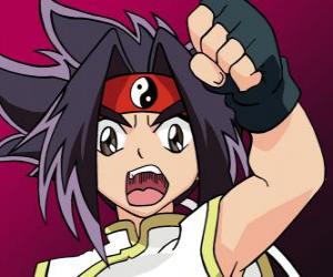 Ray Kon or Rei Kon, Beyblade character with the Ying and Yang strip around the head puzzle