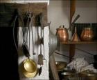 Miscellaneous kitchen utensils hanging