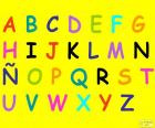 Alphabet with capital letters of colours with the yellow background