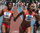 Two athletes from the Swiss team making the passage of the witness during a relay race