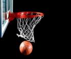 Basketball and ball entering the hoop