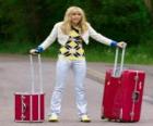Hannah Montana with their suitcases