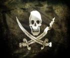 Calico Jack pirate flag, two swords in saltire and a skull