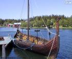 Viking ship or drakkar moored