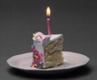 Birthday cake with lit candle