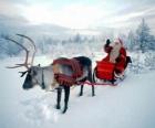 Santa Claus's reindeer dragging a sled