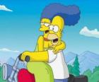 Homer and Marge Simpsons in motorcycle