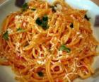 Plate of spaghetti with a fork ready