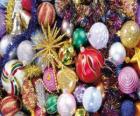 Set of Christmas baubles or balls with different decorations