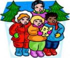 Children singing Christmas carols in the street