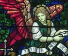 Beautiful stained glass window depicting an angel