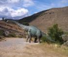 Great lone dinosaur in a landscape semi-desert
