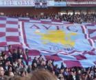 Flag of the Aston Villa Football Club is claret and sky blue with the emblem in the Centre