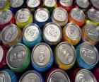 Cans of drink like beer or soft drink with gas