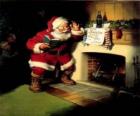Santa reading a note from fireplace