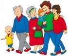 Caillou walking with his family