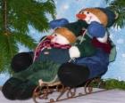 Snowmen sled down