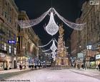 Pedestrian street of Vienna adorned in Christmas