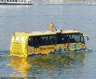 Amphibious bus of the city of Budapest sailing in the Danube