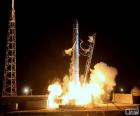 Rocket launch at sunset