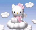 Hello Kitty flying over a cloud