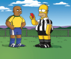 Homer Simpson doing a referee showing a red card Ronaldo