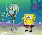 SpongeBob SquarePants and his friend, Squidward Tentacles