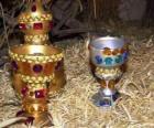 Offerings of the three Kings, gold, frankincense and myrrh to the Infant Jesus